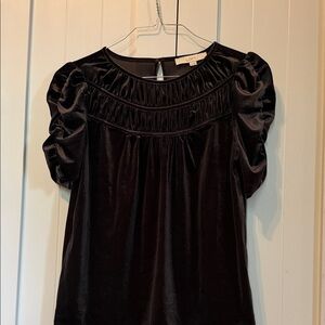 LOFT Black Velvet Puff Sleeve Blouse